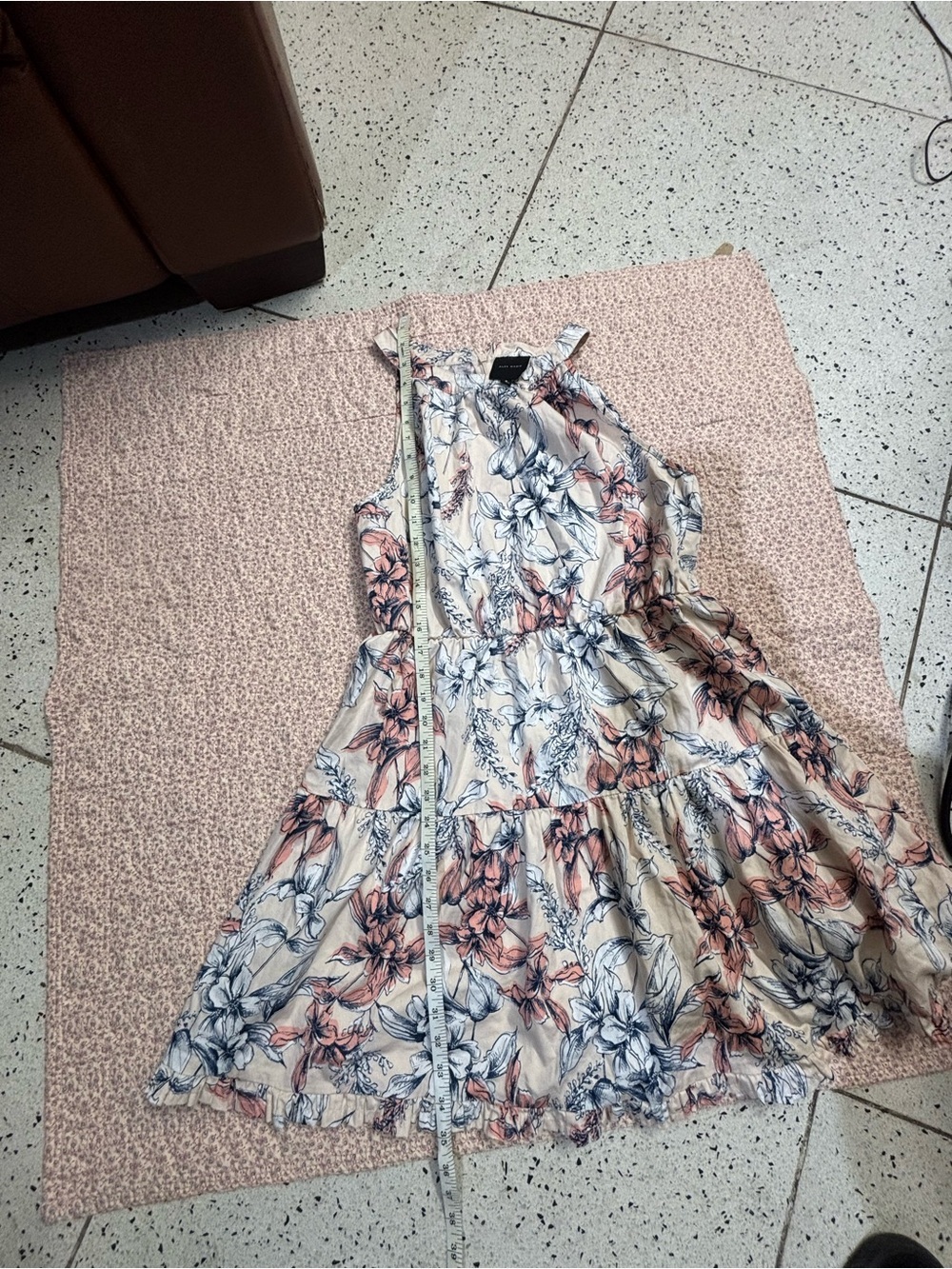 Alex Marie Cream Floral Halter Mini Dress with Blush and Navy Print - Picture 6 of 6